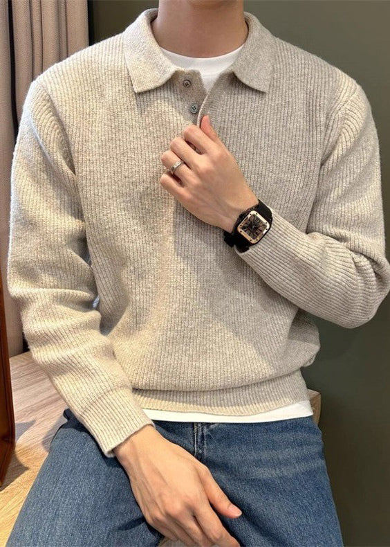 Men’s Polo Collar Knitted Sweater – Premium Fall/Winter Business Casual Pullover
