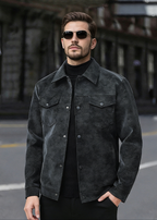 Men’s Retro PU Leather Shirt Jacket – Casual American Workwear Style