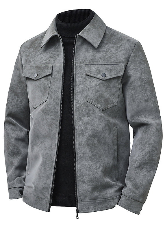 Men’s Retro PU Leather Shirt Jacket – Casual American Workwear Style