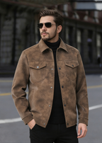 Men’s Retro PU Leather Shirt Jacket – Casual American Workwear Style