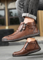 Men‘s Slip-On Leather Martin Boots – Round Toe, Casual, Breathable & Durable