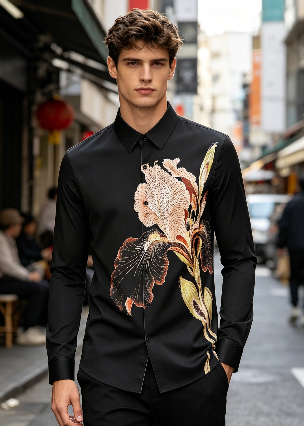 Luxury 3D Butterfly Rhinestone Shirt-Premium Long Sleeve Designer Shirt