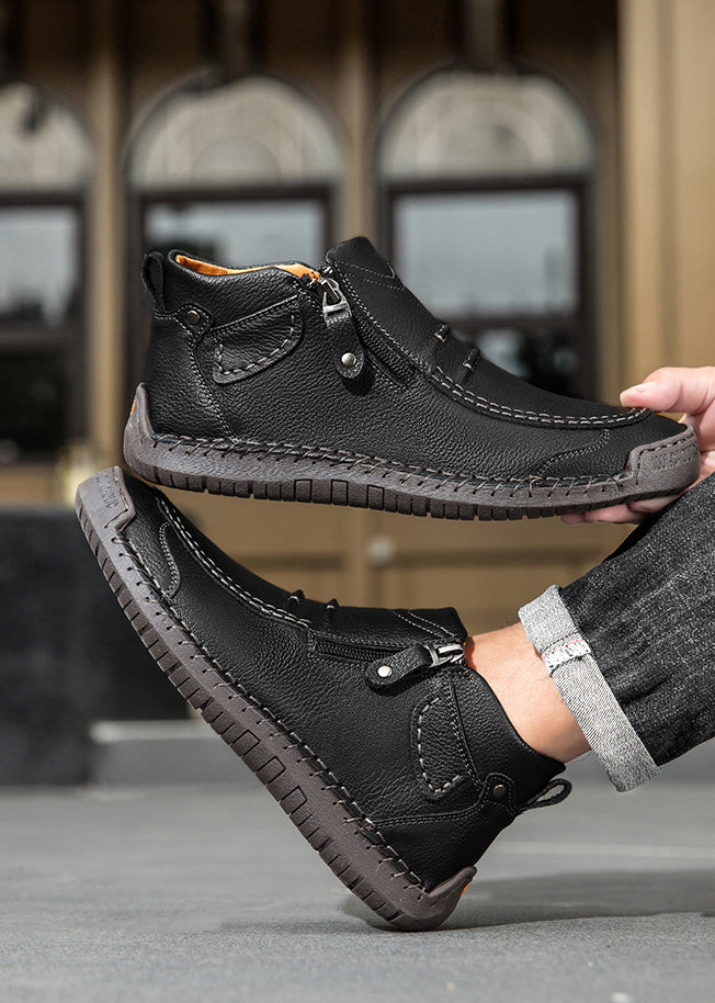 Men‘s Slip-On Leather Martin Boots – Round Toe, Casual, Breathable & Durable