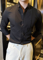 Elegant White Wing Collar Pleated Shirt – Formal & Wedding