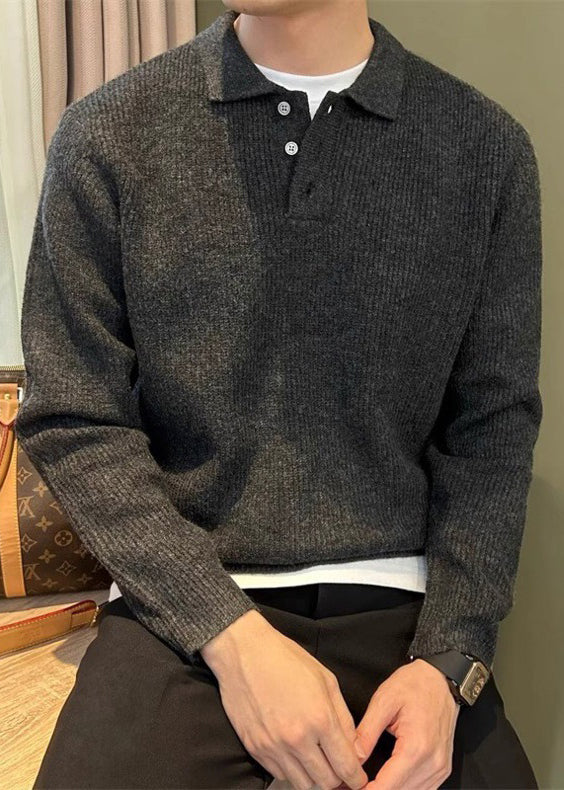 Men’s Polo Collar Knitted Sweater – Premium Fall/Winter Business Casual Pullover