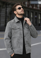 Men’s Retro PU Leather Shirt Jacket – Casual American Workwear Style