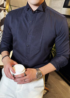 Elegant White Wing Collar Pleated Shirt – Formal & Wedding