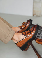 Men’s Double Buckle Chunky Sole Loafers – Retro Slip-On Dress Shoes