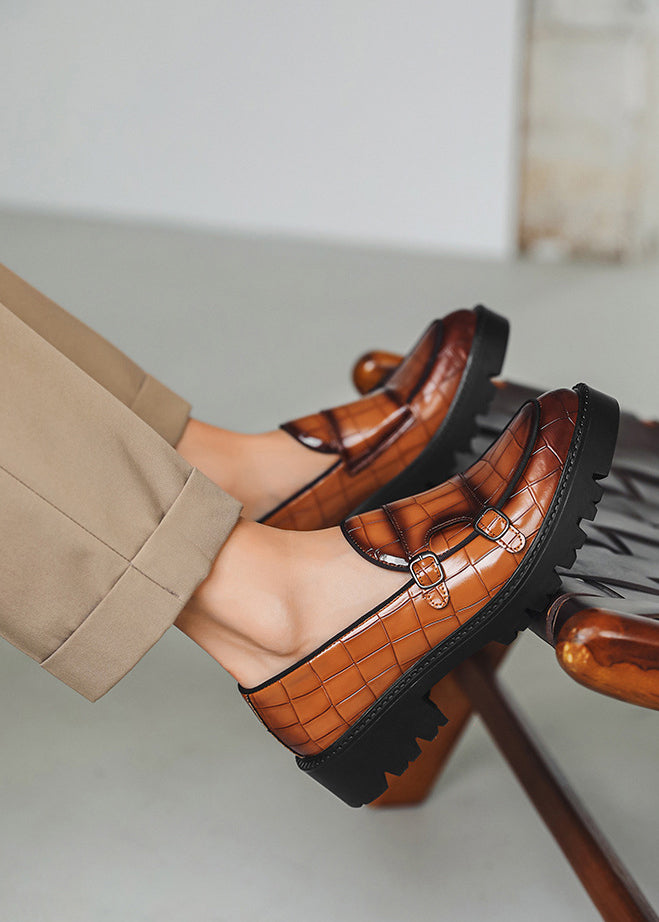 Men’s Double Buckle Chunky Sole Loafers – Retro Slip-On Dress Shoes