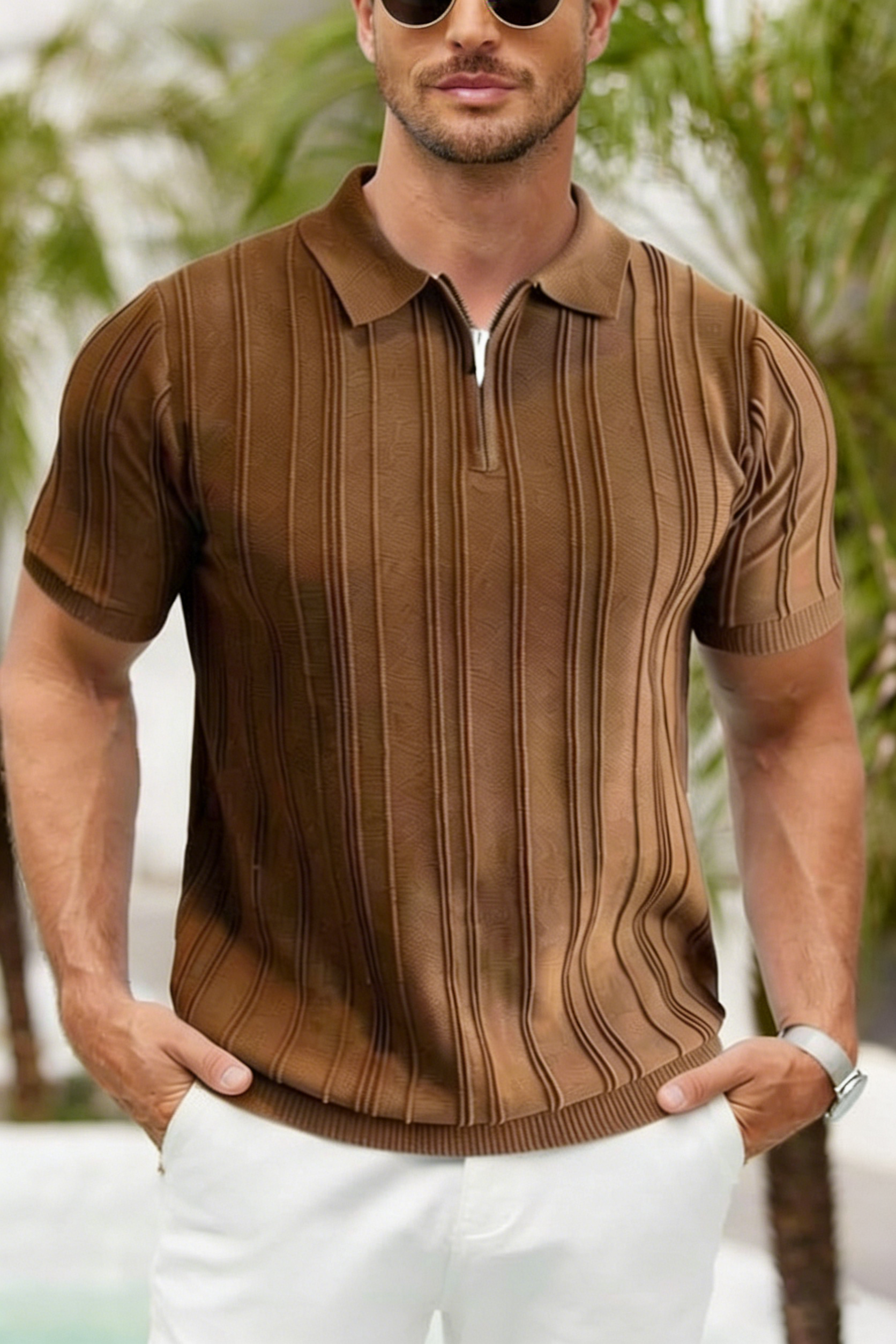 Men's Business Casual Half-Zip Knitted Short Sleeve Polo