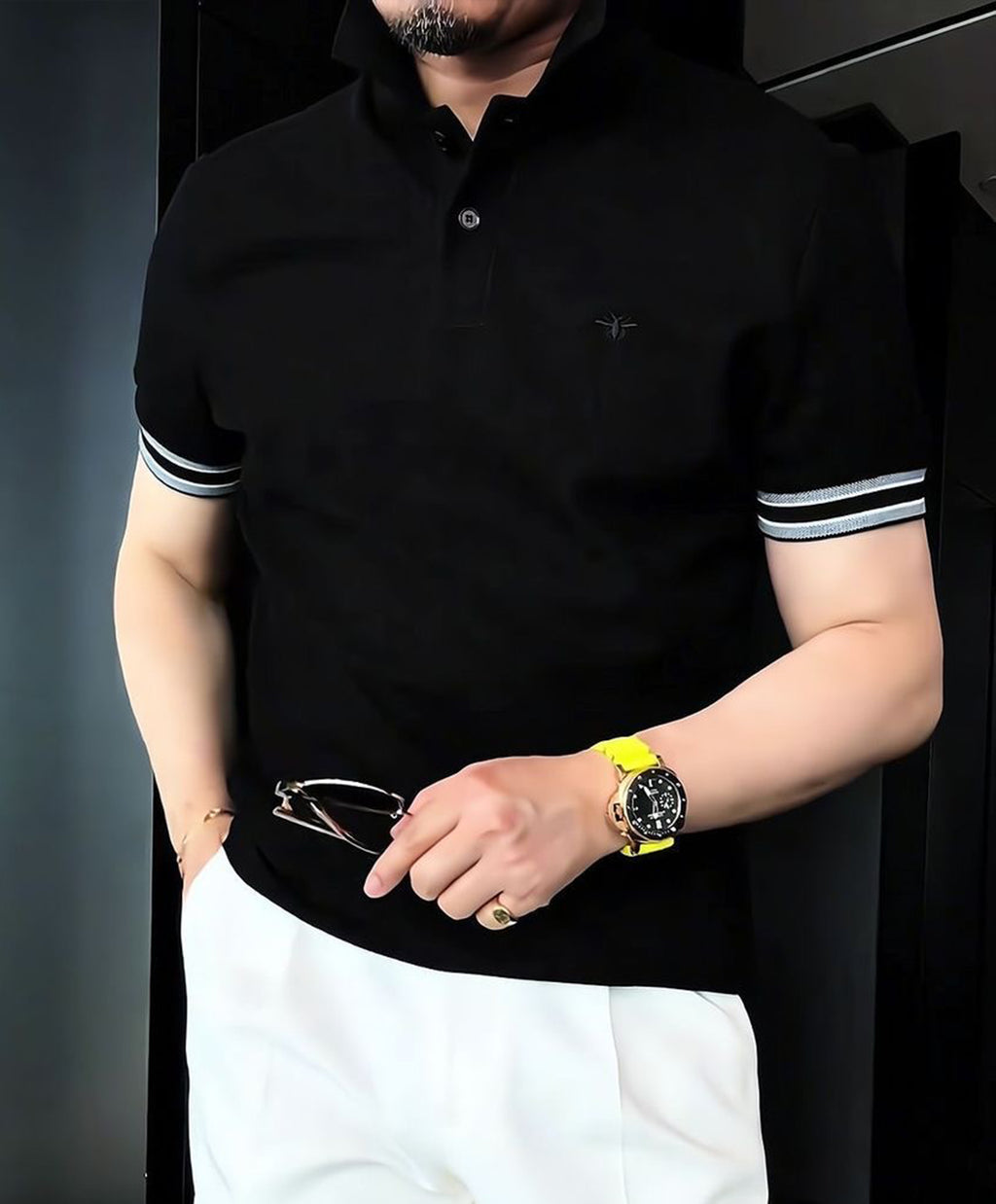 Men's High-Quality Breathable Little Bee Embroidered Polo Shirt