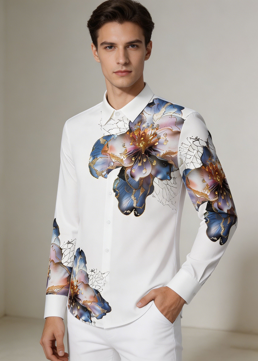 Luxury 3D Butterfly Rhinestone Shirt-Premium Long Sleeve Designer Shirt