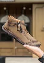 Men‘s Slip-On Leather Martin Boots – Round Toe, Casual, Breathable & Durable