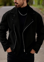 Men’s Asymmetric Zip Moto Jacket – Wide Lapel Coat, Casual Street Outerwear with Side