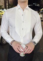Elegant White Wing Collar Pleated Shirt – Formal & Wedding