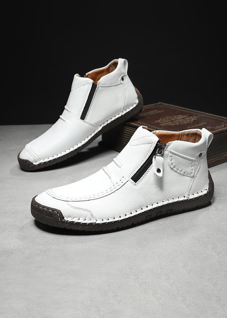 Men‘s Slip-On Leather Martin Boots – Round Toe, Casual, Breathable & Durable