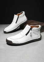 Men‘s Slip-On Leather Martin Boots – Round Toe, Casual, Breathable & Durable