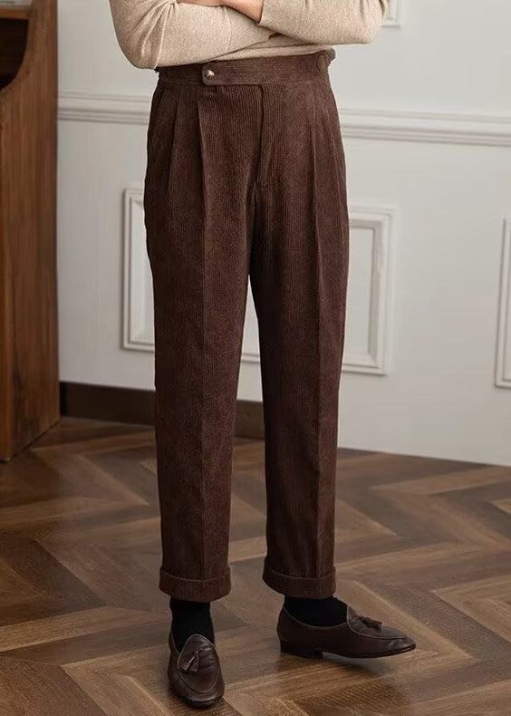 Men’s Vintage Corduroy Naples High-Waist Trousers – Retro Business Casual Pants