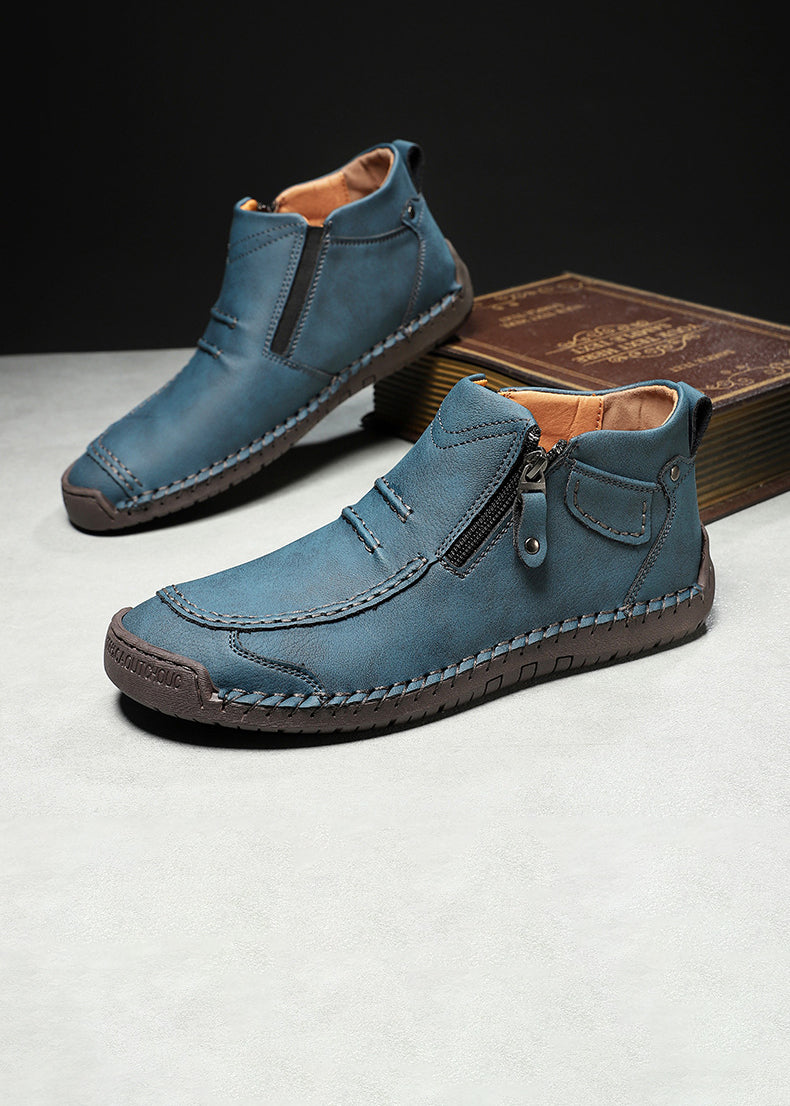 Men‘s Slip-On Leather Martin Boots – Round Toe, Casual, Breathable & Durable