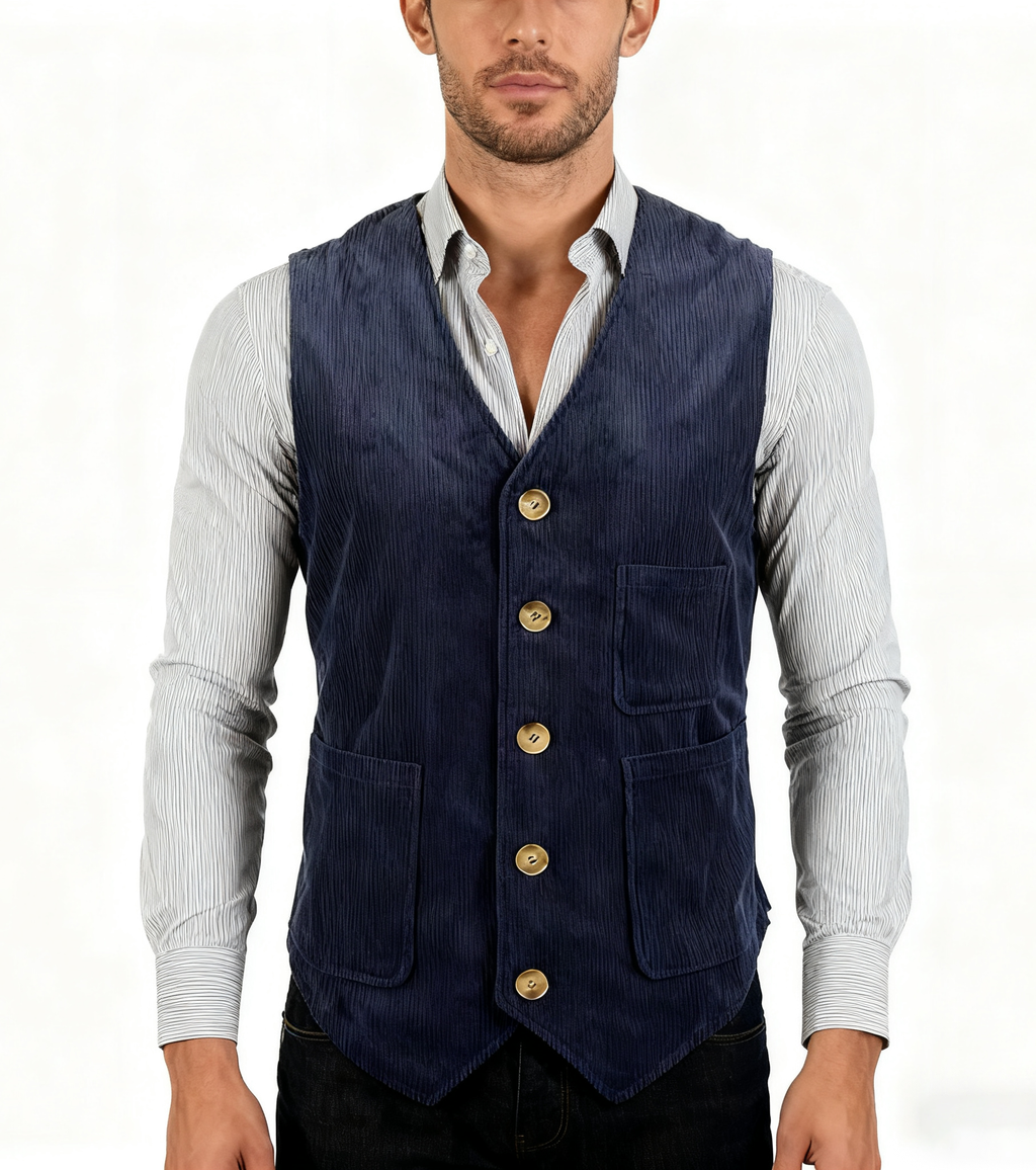 Corduroy Lapel Casual Jacket / Vest