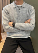 Men’s Polo Collar Knitted Sweater – Premium Fall/Winter Business Casual Pullover