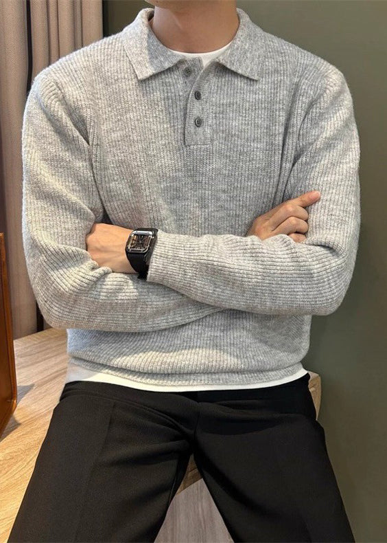 Men’s Polo Collar Knitted Sweater – Premium Fall/Winter Business Casual Pullover