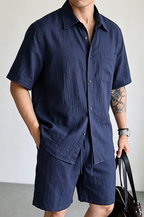 Men's Premium Linen-Look Short-Sleeve Shirt & Shorts Set