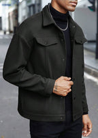 Mens Wool-Blend Collar Jacket – Fall/Winter Casual Business Sport Outerwear