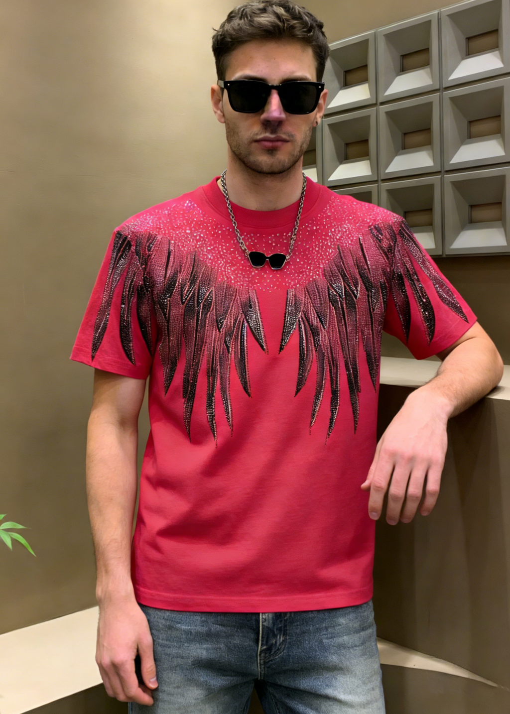 Men's Luxury Wing Print Rhinestone T-Shirt - Summer Streetwear Graphic Tee