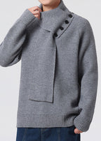 Men’s Buttoned Scarf-Collar Knit Sweater