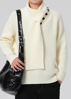 Men’s Buttoned Scarf-Collar Knit Sweater