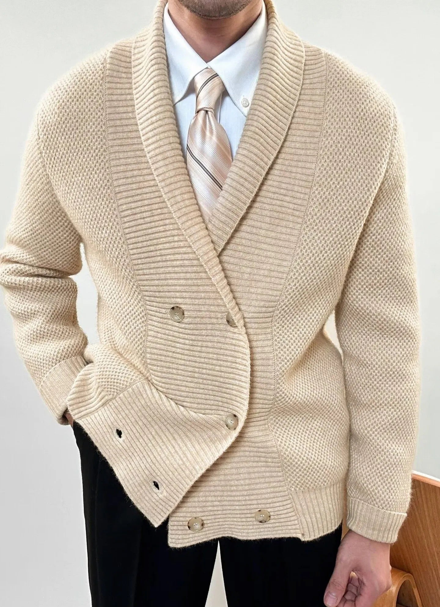 Double-Breasted Shawl Collar Knit Cardigan Jacket