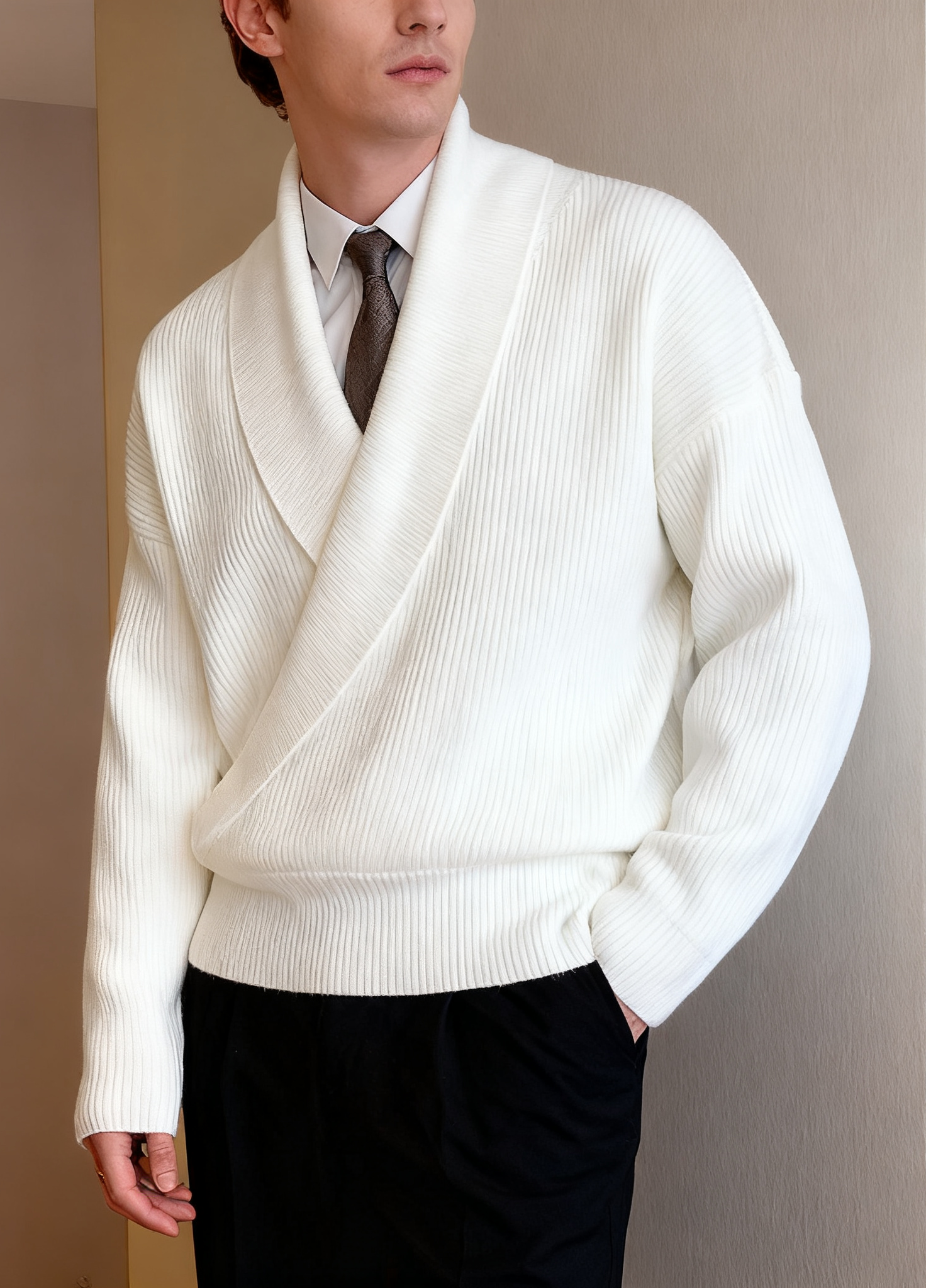 V-neck Shawl Collar Pullover Sweater