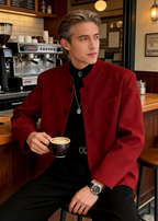 Premium Men's Mandarin Collar Blazer | Slim Fit Structured Jacket with Padded Shoulders