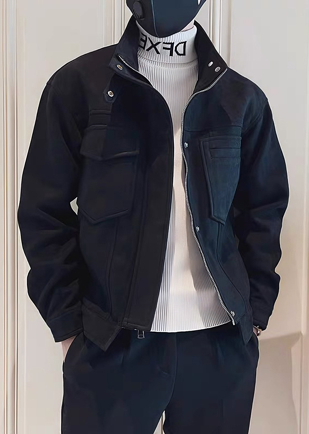 Men’s Suede-Touch Stand Collar Workwear Jacket – Trendy Street Style Spring/Fall Outerwear