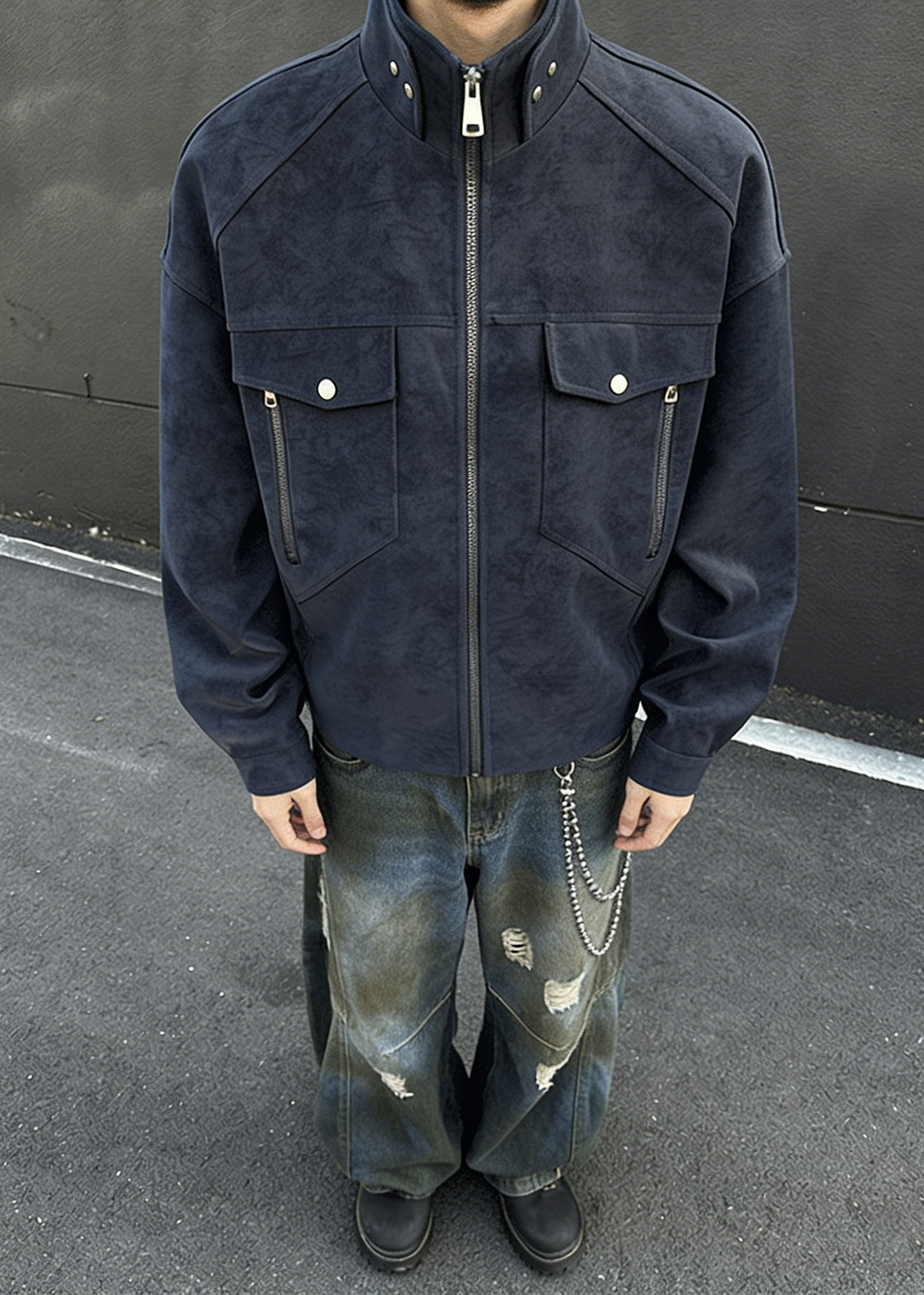 Men’s Casual Moto-Style Faux Leather Jacket – Stand Collar Spring/Autumn Trend Coat