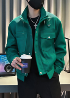 Men’s Suede-Touch Stand Collar Workwear Jacket – Trendy Street Style Spring/Fall Outerwear