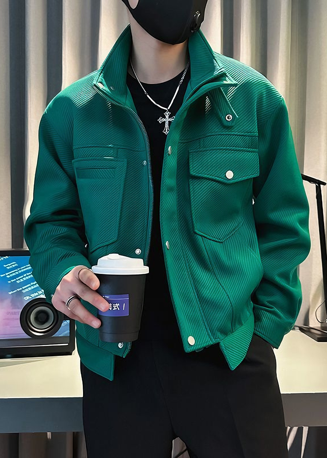 Men’s Suede-Touch Stand Collar Workwear Jacket – Trendy Street Style Spring/Fall Outerwear