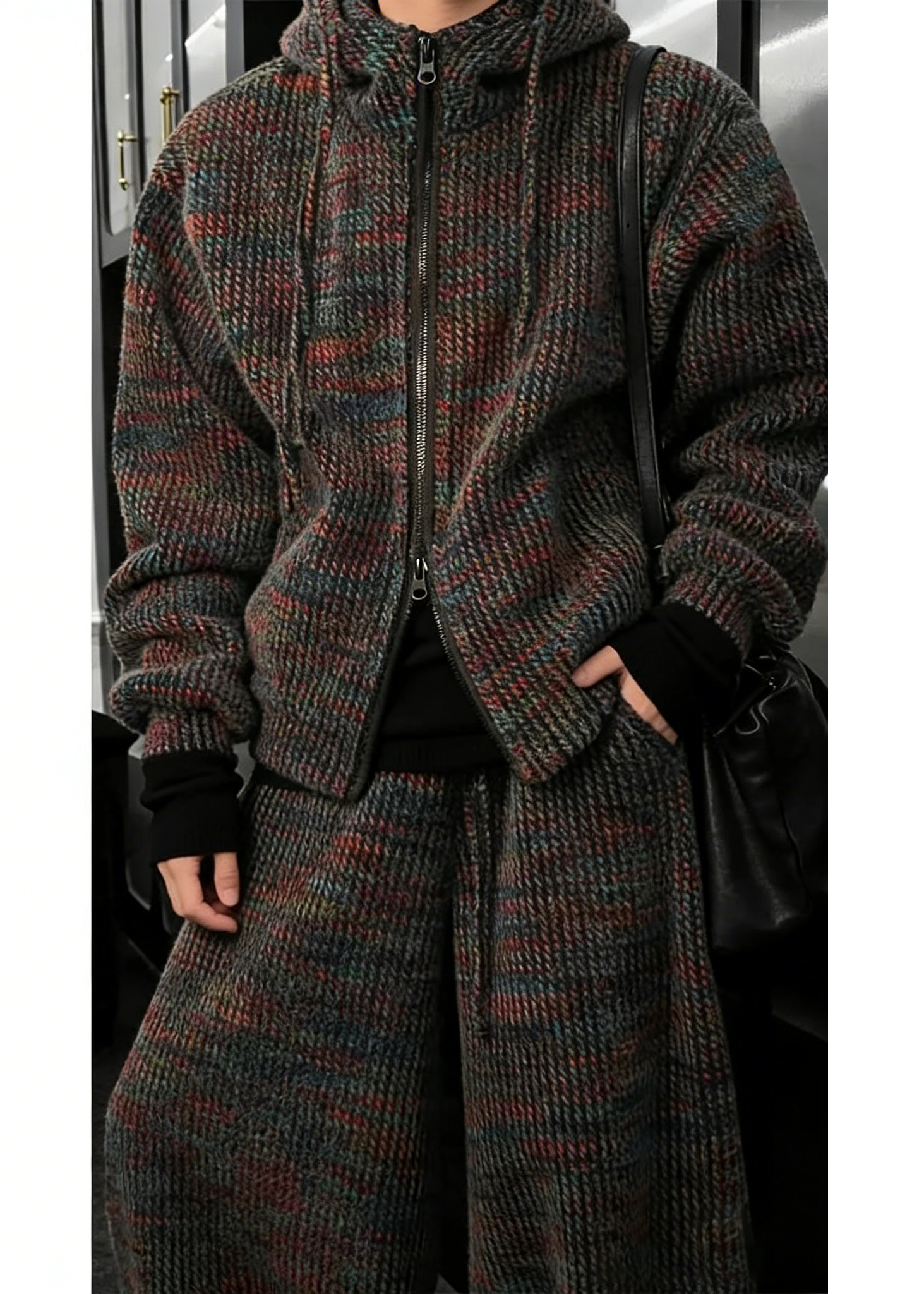 Vintage Vibes Chunky Knit Co-ord Set - Hooded Sweater & Wide Leg Pants