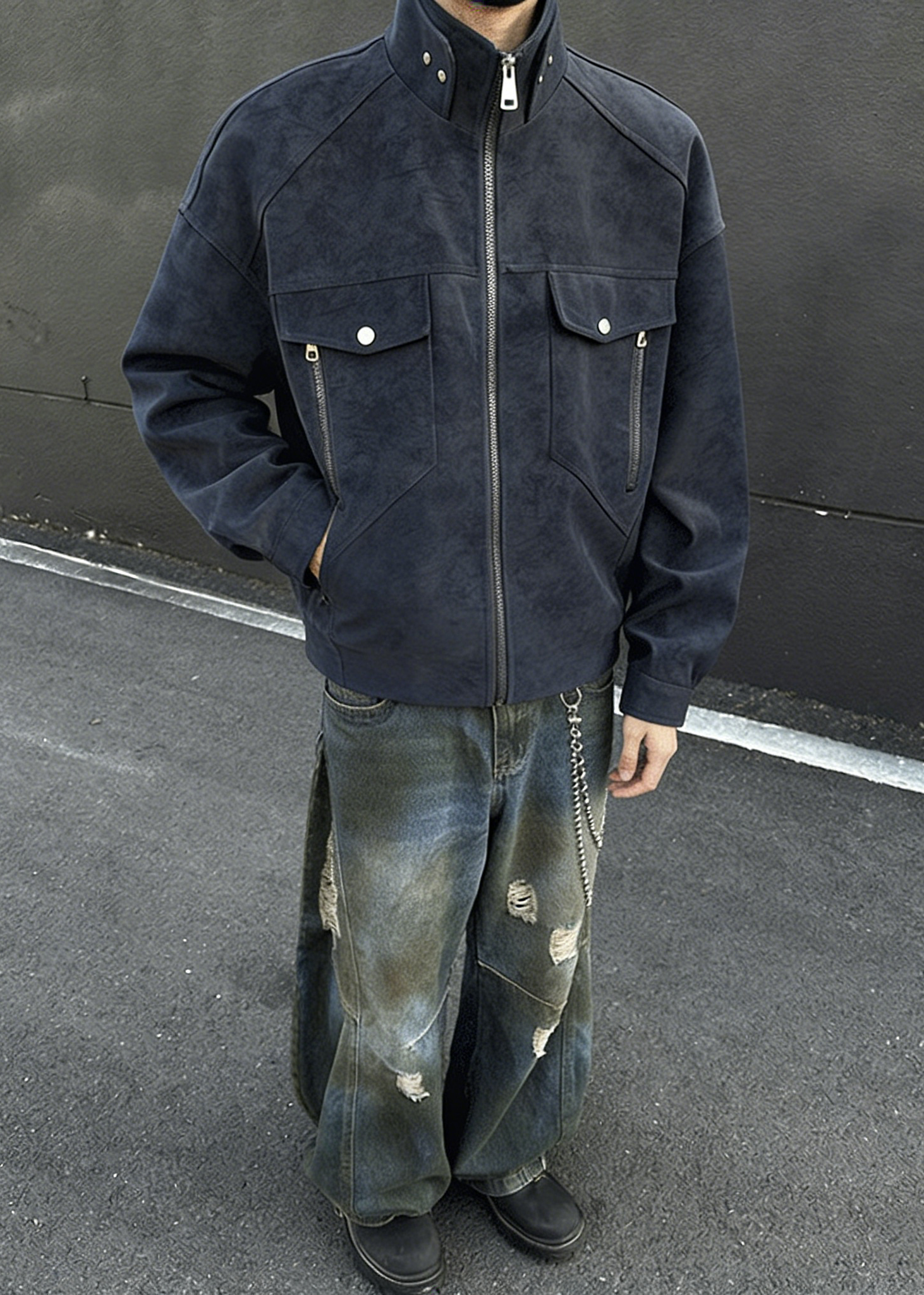 Men’s Casual Moto-Style Faux Leather Jacket – Stand Collar Spring/Autumn Trend Coat