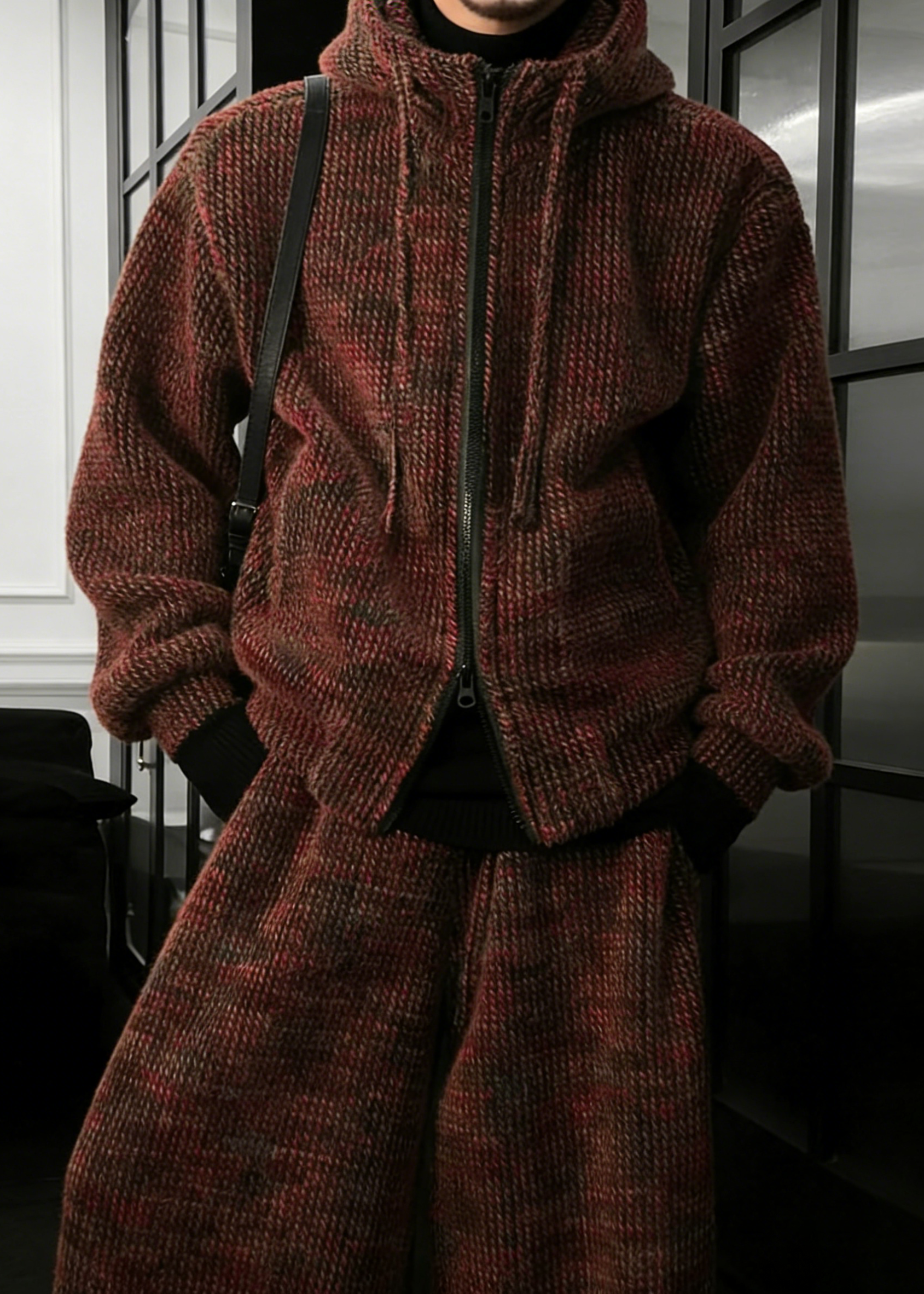 Vintage Vibes Chunky Knit Co-ord Set - Hooded Sweater & Wide Leg Pants