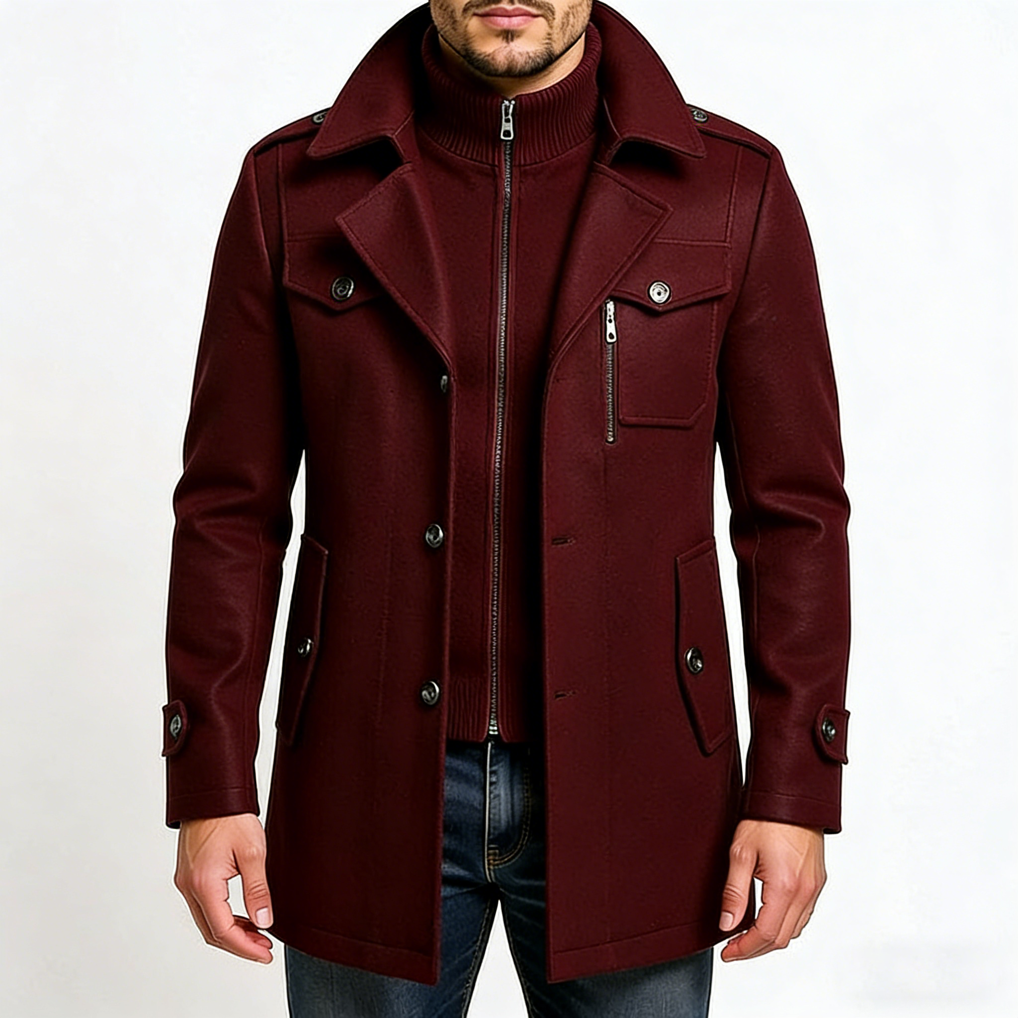 Men’s Winter Wool Blend Double‑Collar Overcoat – Business & Everyday Cold‑Weather Coat