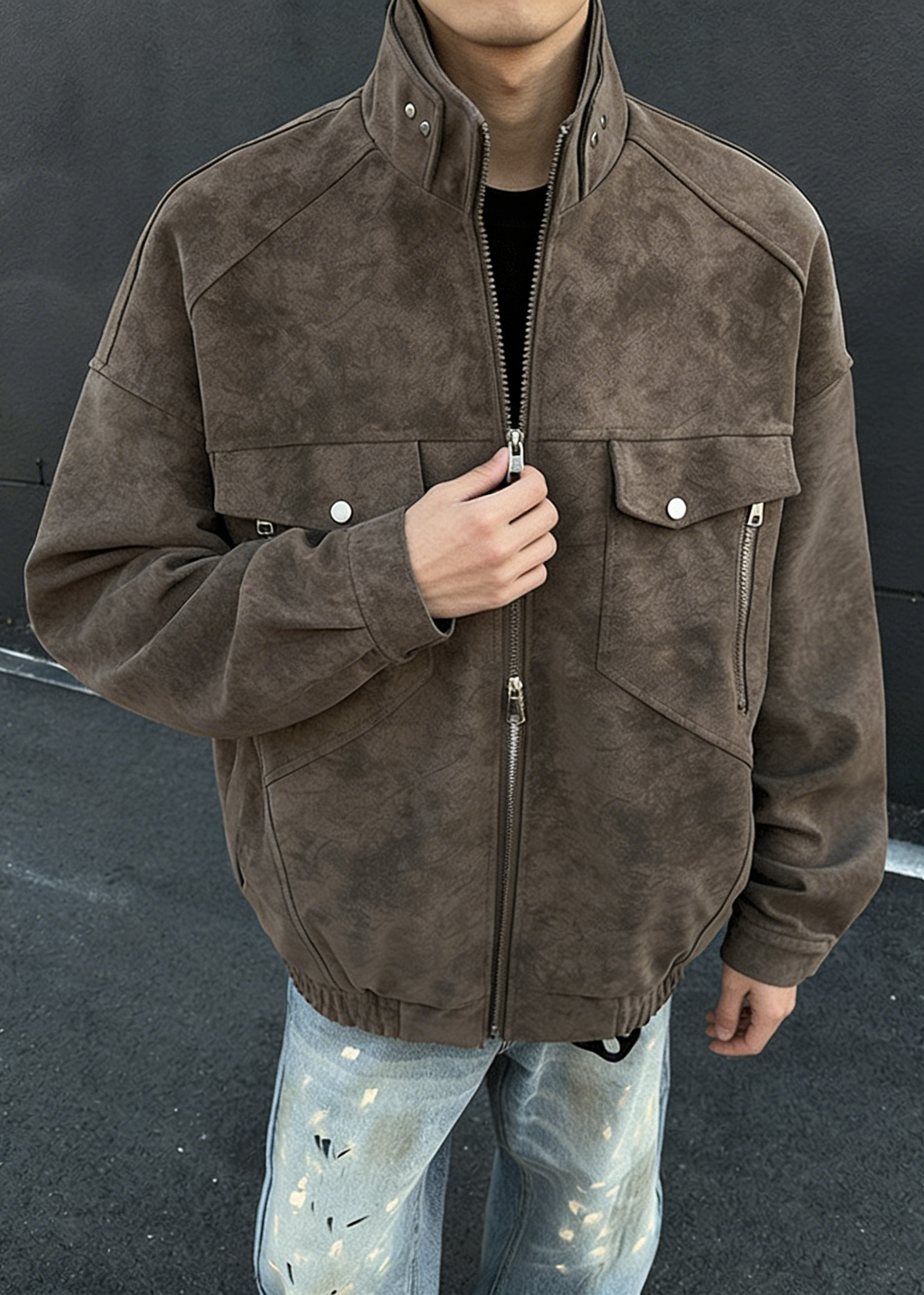 Men’s Casual Moto-Style Faux Leather Jacket – Stand Collar Spring/Autumn Trend Coat