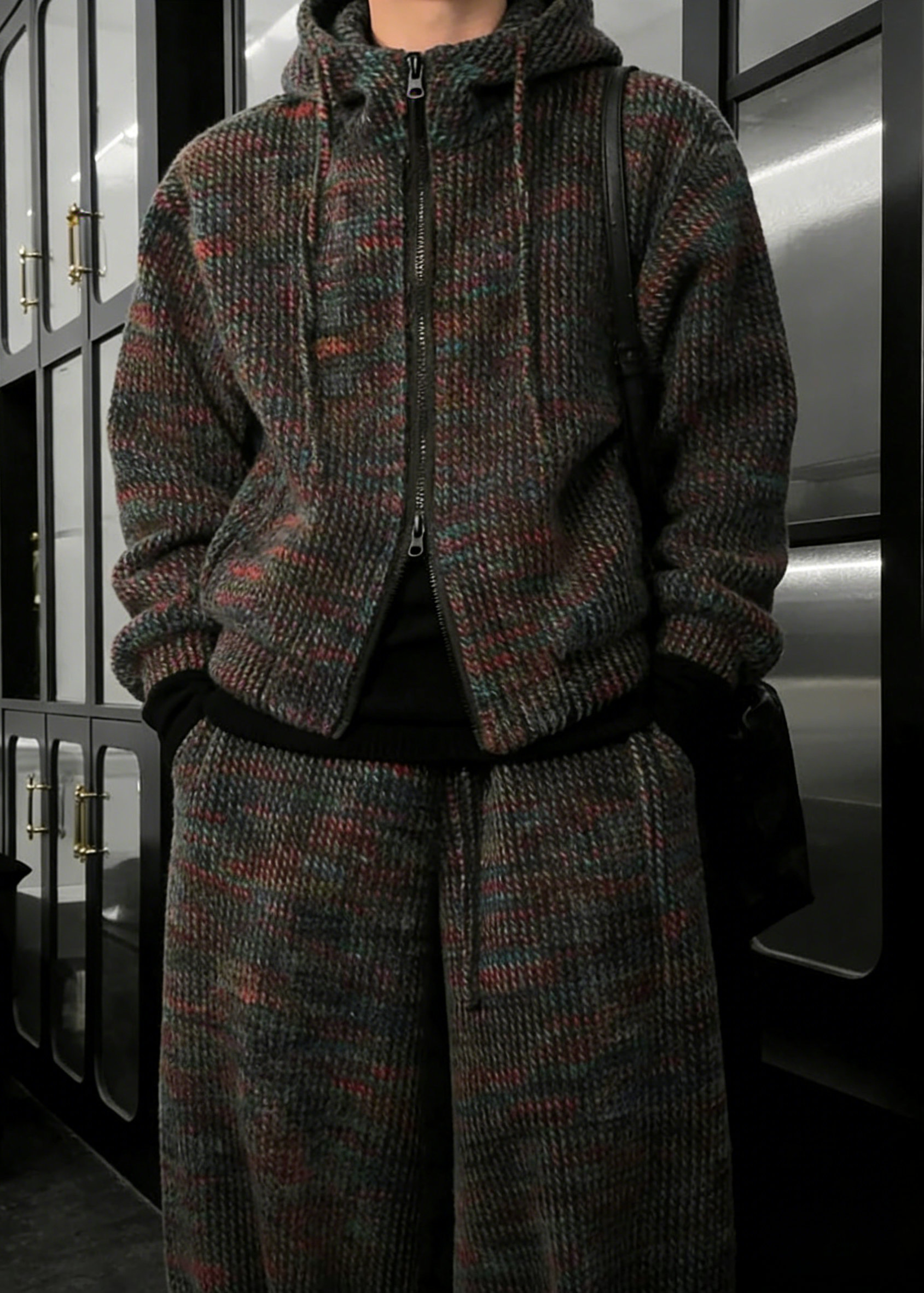 Vintage Vibes Chunky Knit Co-ord Set - Hooded Sweater & Wide Leg Pants