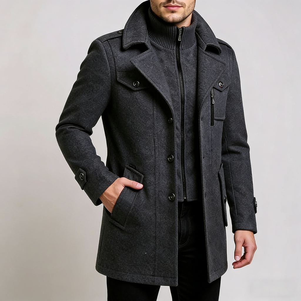 Men’s Winter Wool Blend Double‑Collar Overcoat – Business & Everyday Cold‑Weather Coat