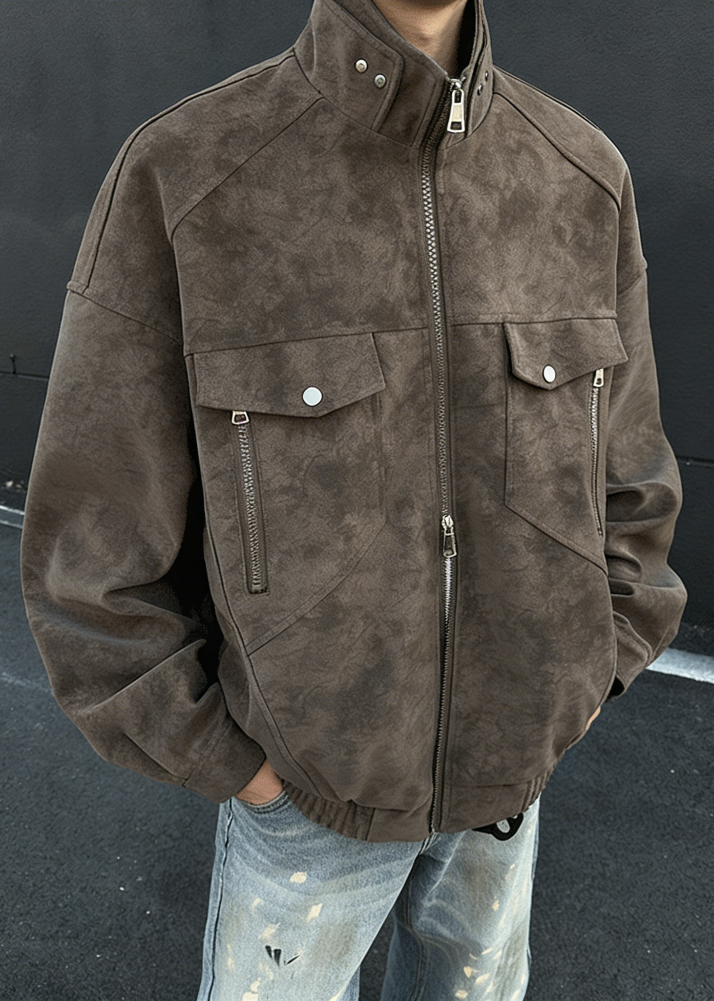 Men’s Casual Moto-Style Faux Leather Jacket – Stand Collar Spring/Autumn Trend Coat