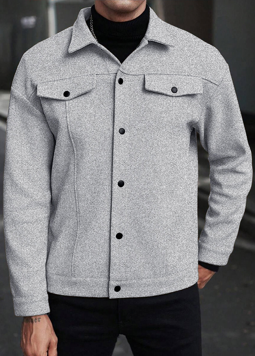 Mens Wool-Blend Collar Jacket – Fall/Winter Casual Business Sport Outerwear