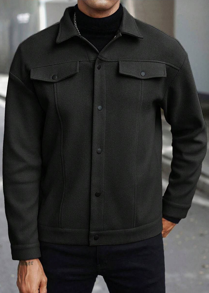 Mens Wool-Blend Collar Jacket – Fall/Winter Casual Business Sport Outerwear