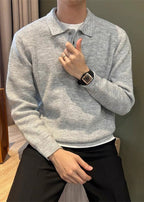 Men’s Polo Collar Knitted Sweater – Premium Fall/Winter Business Casual Pullover