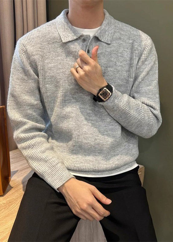Men’s Polo Collar Knitted Sweater – Premium Fall/Winter Business Casual Pullover